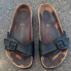 Birkenstock Black and Brown Slide Sandals